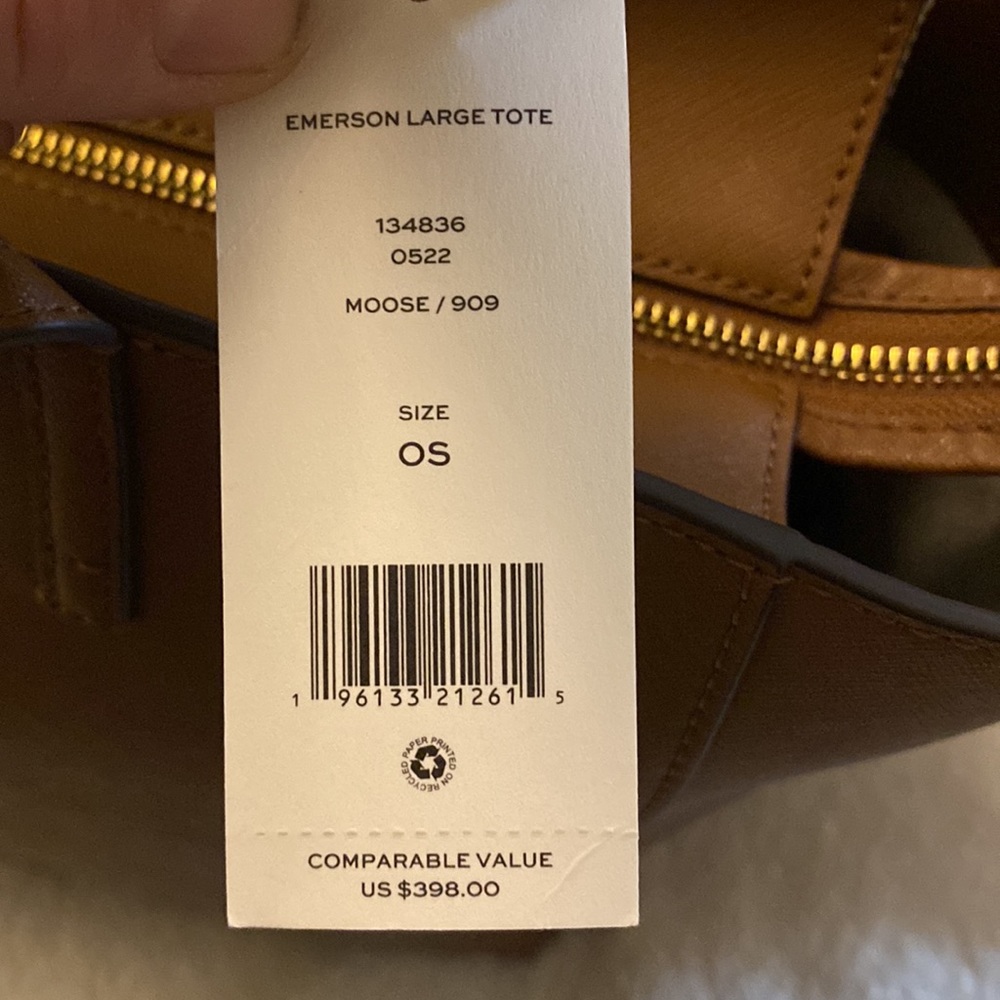 TORY BURCH EMERSON LARGE 👜 TOTE IN /MOOSE 909 - Picture 3 of 6